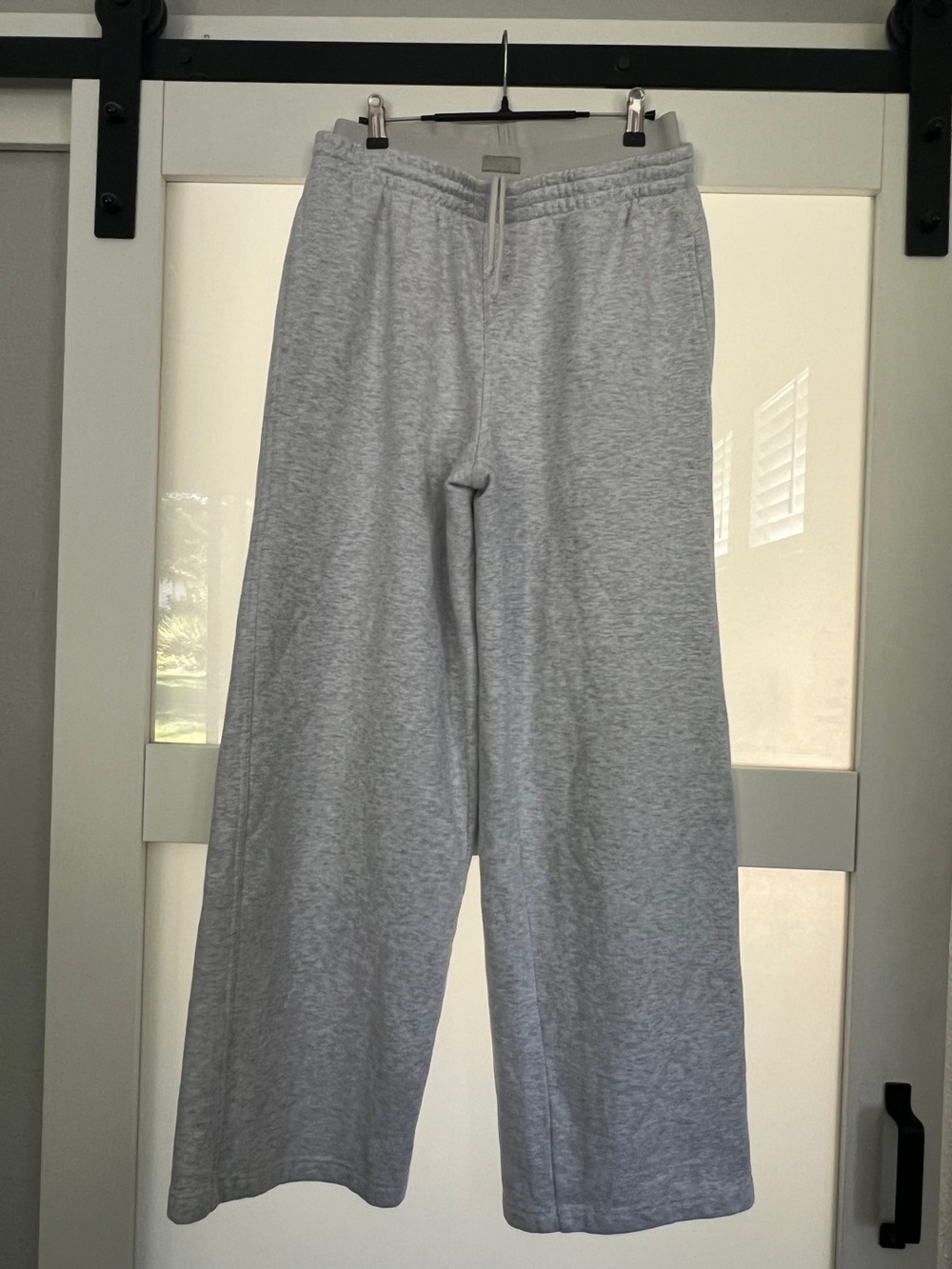 SKIMS Cotton Fleece Exposed Boxer Wide Leg Pants Light Heather Grey XS